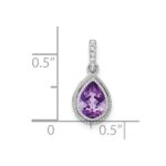 14k White Gold 7x5mm Pear Amethyst and Diamond Pendant - Image 4