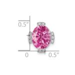 14k White Gold Oval Lab Created Pink Sapphire and Diamond Chain Slide - Image 3