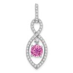 14k White Gold Round Lab Created Pink Sapphire and Diamond Chain Slide