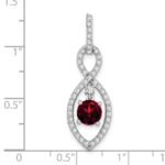 14k White Gold 6mm Round Garnet Dangle and Diamond Chain Slide - Image 3