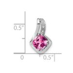 14k White Gold Cushion Lab Created Pink Sapphire and Diamond Chain Slide - Image 2
