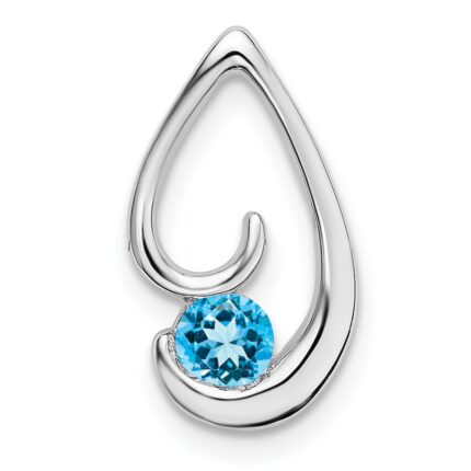 14k White Gold 4mm Round Blue Topaz Teardrop Chain Slide