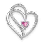 14k White Gold Pink Sapphire and Diamond Heart Chain Slide - Image 4