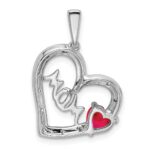 14k White Gold Ruby and Diamond MOM Heart Pendant - Image 4