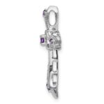 10k White Gold Amethyst and Diamond Fleur de Lis Cross Chain Slide - Image 2