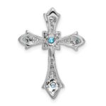 14k White Gold Round Blue Topaz and Diamond Fleur de Lis Cross Chain Slide - Image 4