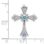 14k White Gold Round Blue Topaz and Diamond Fleur de Lis Cross Chain Slide - Image 3