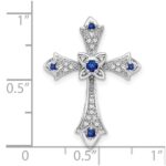 14k White Gold Round Sapphire and Diamond Fleur de Lis Cross Chain Slide - Image 3