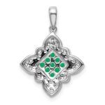 14k White Gold Emerald Cluster and Diamond Vintage Pendant - Image 4