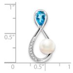 10k White Gold Blue Topaz/FWC Pearl/Diamond Infinity Chain Slide - Image 2