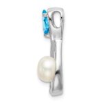 14k White Gold 6x4mm Pear Blue Topaz/Freshwater Cultured Pearl/Diamond Infinity Chain Slide - Image 2