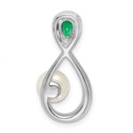 14k White Gold Pear Emerald/Freshwater Cultured Pearl/Diamond Infinity Chain Slide - Image 4
