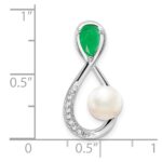 14k White Gold Pear Emerald/Freshwater Cultured Pearl/Diamond Infinity Chain Slide - Image 3