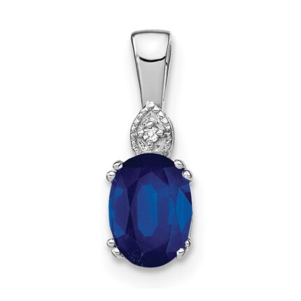 14k White Gold 7x5mm Oval Sapphire and Diamond Pendant