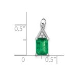 14k White Gold Rectangle Emerald and Diamond Pendant - Image 3