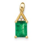 14k Rectangle Emerald and Diamond Pendant