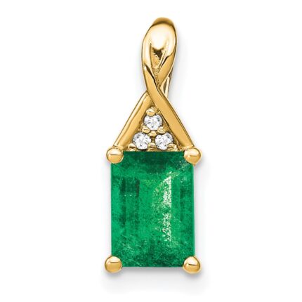 14k Rectangle Emerald and Diamond Pendant