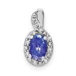 14k White Gold 6x4mm Oval Tanzanite and Diamond Halo Pendant