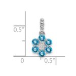 14k White Gold Blue Topaz and Diamond Floral Pendant - Image 2