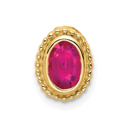 14k Oval Ruby Beaded Edge Chain Slide