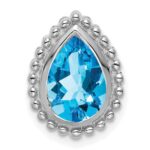 14k White Gold 9x6mm Pear Blue Topaz Beaded Edge Chain Slide