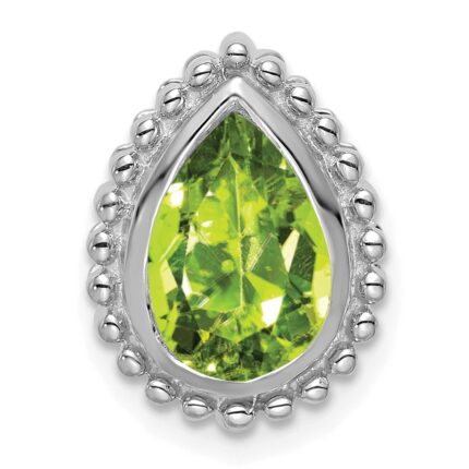 14k White Gold 9x6mm Pear Peridot Beaded Edge Chain Slide