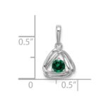 14k White Gold 4mm Round May/Lab Created Emerald Triangle Pendant - Image 2