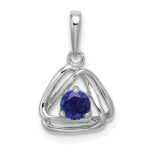 14k White Gold 4mm Round September/Lab Created Sapphire Triangle Pendant