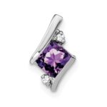 10k White Gold Cushion Amethyst and Diamond Chain Slide