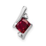 14k White Gold 7mm Cushion July/Lab Created Ruby and Diamond Chain Slide