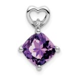 14k White Gold 7mm Cushion February/Amethyst and Diamond Heart Chain Slide