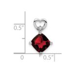 14k White Gold 7mm Cushion January/Garnet and Diamond Heart Chain Slide - Image 2