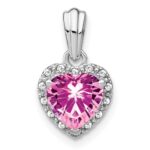 Pure Serenity 14k White Gold 1/15 carat Lab Grown Diamond VS/SI+ G+ and Lab Created Pink Sapphire Heart Pendant