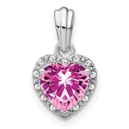 Sterling Silver Rhod-plated Created Pink Sapphire/Diamond Pendant