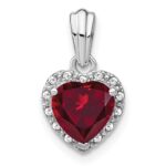 14k White Gold 1/15 carat Lab Grown Diamond VS/SI+ G+ and Lab Created Ruby Heart Pendant