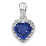 Sterling Silver Rhod-plated Created Sapphire and Diamond Pendant