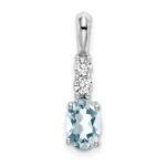 14k White Gold 7x5 Oval March/Aquamarine and Diamond Pendant