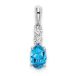14k White Gold 7x5 Oval December/Blue Topaz and Diamond Pendant