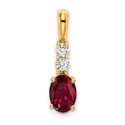 14K 7x5 Oval July/Lab Created Ruby and Diamond Pendant