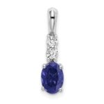 14k White Gold 7x5 Oval September/Lab Created Sapphire and Diamond Pendant