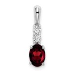 14k White Gold 7x5 Oval January/Garnet and Diamond Pendant
