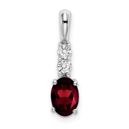 14k White Gold 7x5 Oval January/Garnet and Diamond Pendant