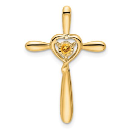 14k November/Citrine Cross with Heart Chain Slide