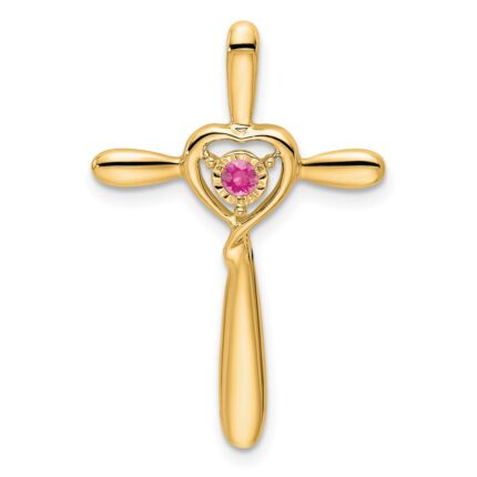14k October/Pink Tourmaline Cross with Heart Chain Slide