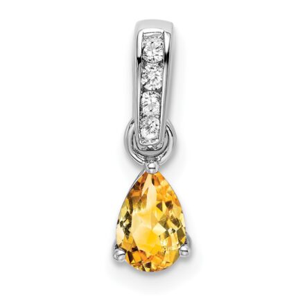 14k White Gold 6x4 Pear November/Citrine and Diamond Pendant