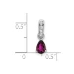 10k White Gold Pear Rhodolite Garnet and Diamond Pendant - Image 2