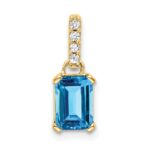 14k 7x5 Emerald-cut December/Blue Topaz and Diamond Pendant