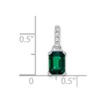 14k White Gold 7x5 Emerald-cut May/Lab Created Emerald and Diamond Pendant - Image 2