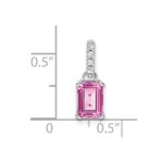 14k White Gold 1/20 carat Lab Grown Diamond VS/SI+ G+ and Lab Created Pink Sapphire Pendant - Image 2