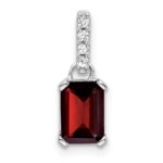 14k White Gold 7x5 Emerald-cut January/Garnet and Diamond Pendant